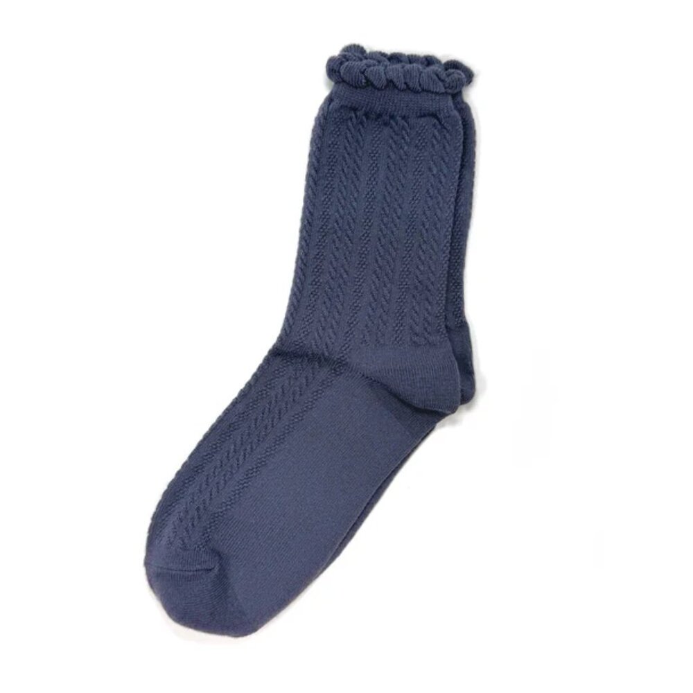 NWT Jane Ribbed Slate Blue Ruffle Crew Socks